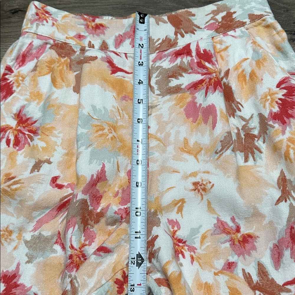 Abercrombie & Fitch High Rise Wide Leg Pleated Linen Floral Pants Orange Pink XS - Picture 11 of 14